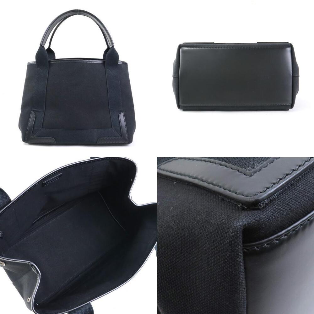 Balenciaga Navy Blue Cabas Shoulder Canvas Leather Tote Bag Black - Picture 3 of 4